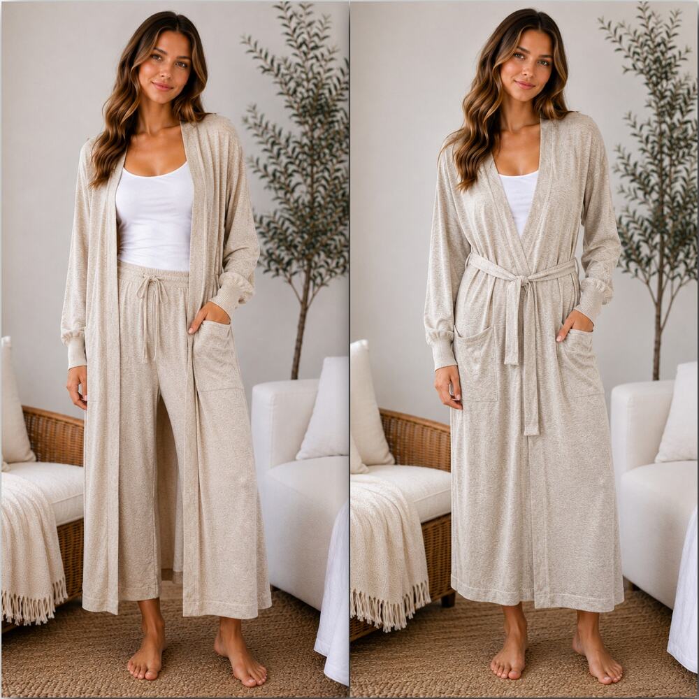 NEW State Of Day Intimates Toasted Peanut Casual Luxury Lounge House Robe Small